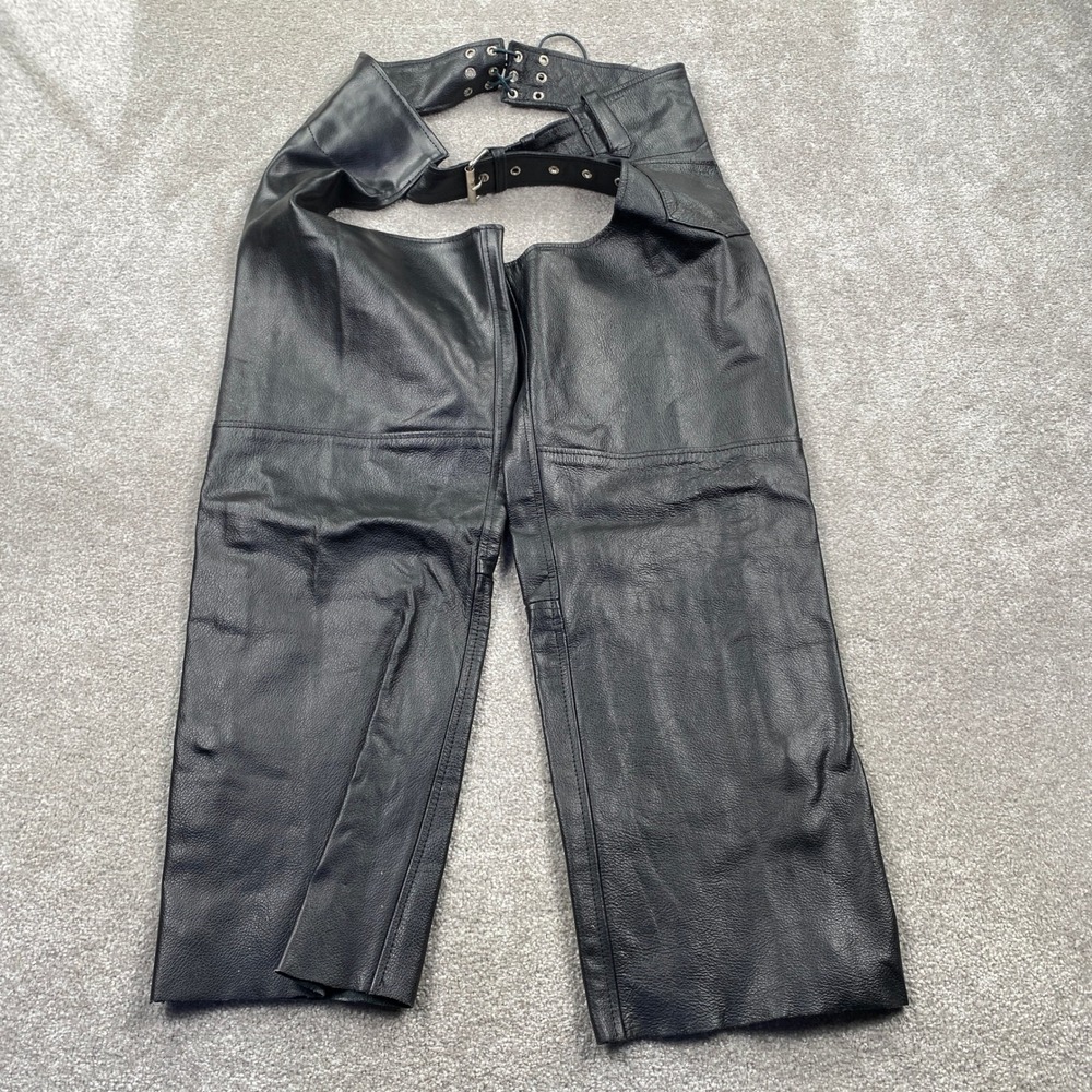 Barneys Leather Mens XL Black Leather Motorcycle Chaps Biker Riding Pants XL